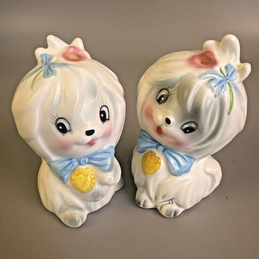 Vtg Lefton Mr. Toodles Maltese Salt & Pepper Shakers Marked 3235 with plugs